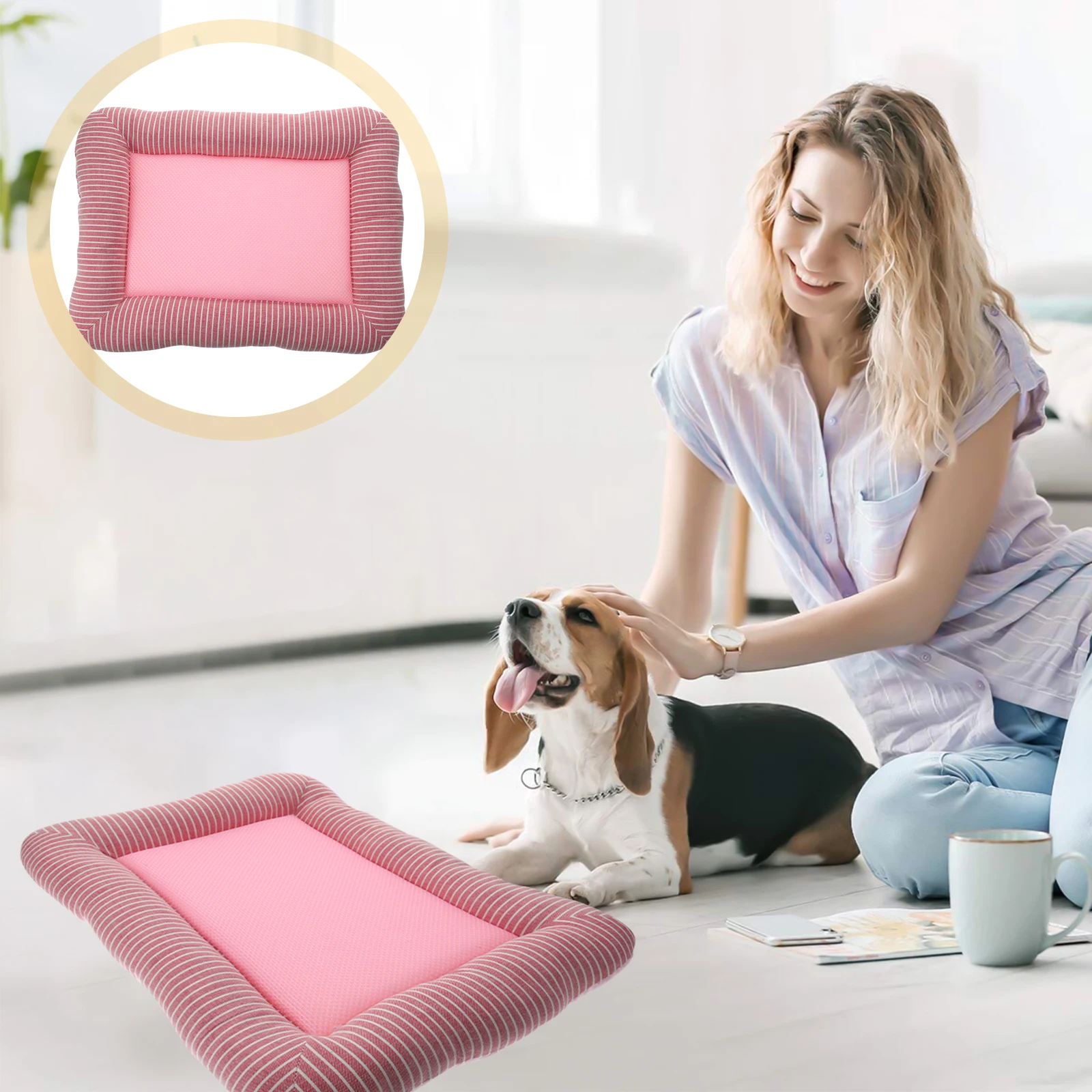 

Self Cooling Mat Pad 43x33cm Blue Mesh Stripe Waterproof Breathable Summer Ice Pad for Dog Cat Pet Bed Nest Mats Home