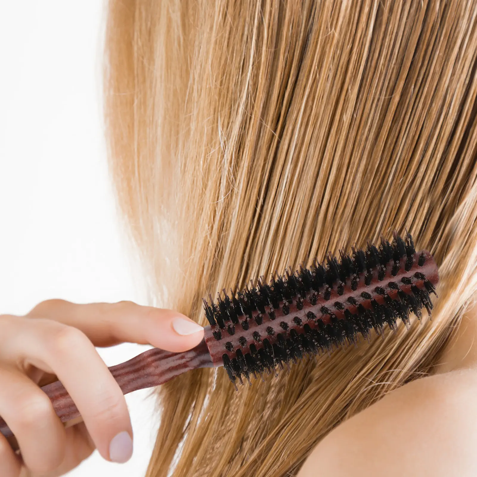 

Набор из 2 профессиональных круглых щеток для волос с натуральной щетиной кабана, большая деревянная ручка, гладкая полированная поверхность, для кудрявых, прямых и длинных волос