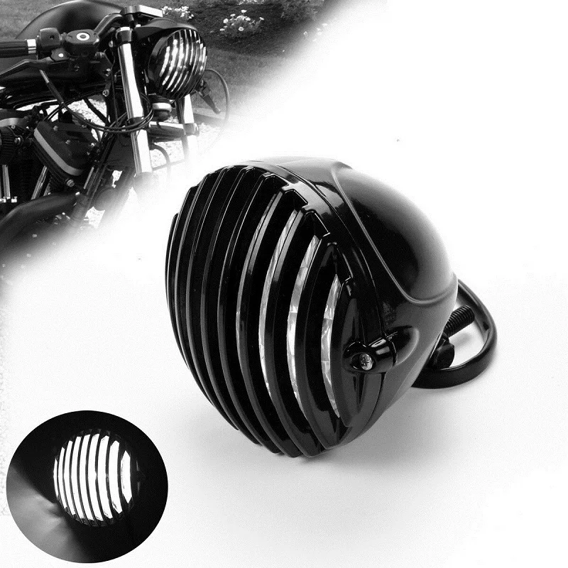 Motorcycle Grill Headlight with Brackets Retro Motorcycle Headlight for CAFE RACER BOBBER XS650 CB750 XL TRI Vintage Front Light