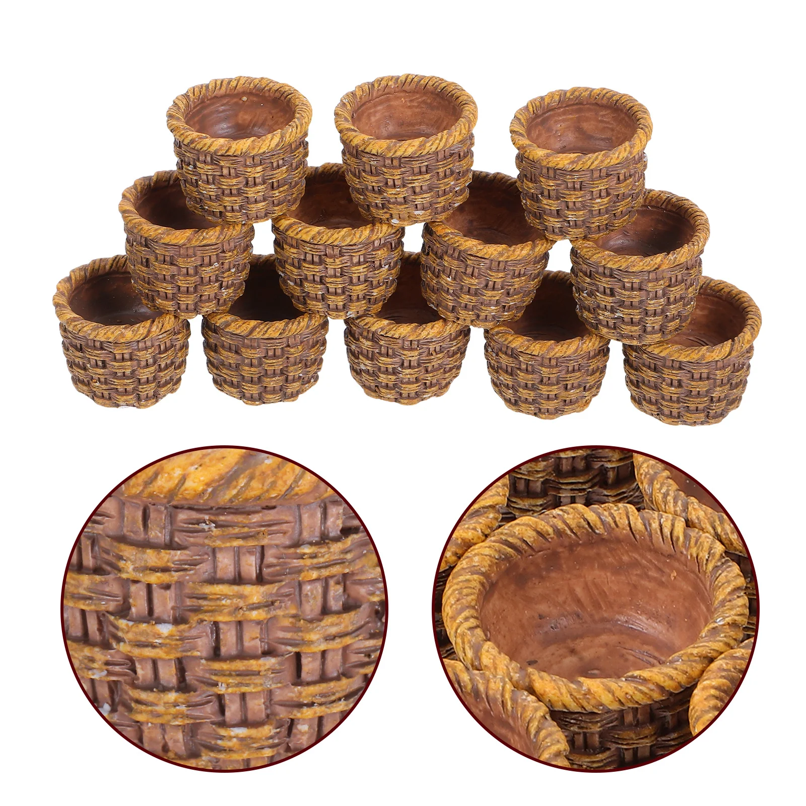 

12Pcs Mini Woven Basket Handcrafted Imitation Rattan Miniature Storage Bin for Fairy Garden Dollhouse Accessories