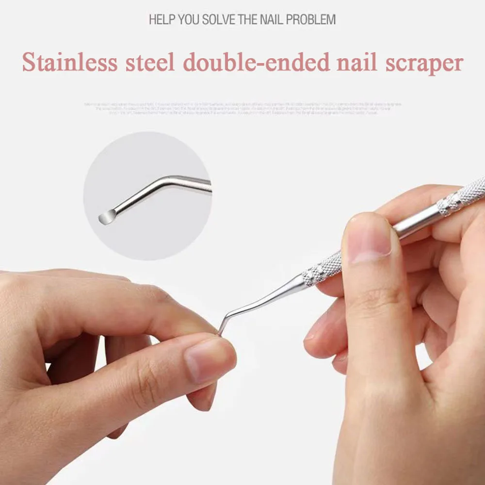 Professional Nail Dirt Remover Stainless Steel Cleaning Stick Dual End Ingrown Toe Nail Correction Files Nail Cleaning Tool