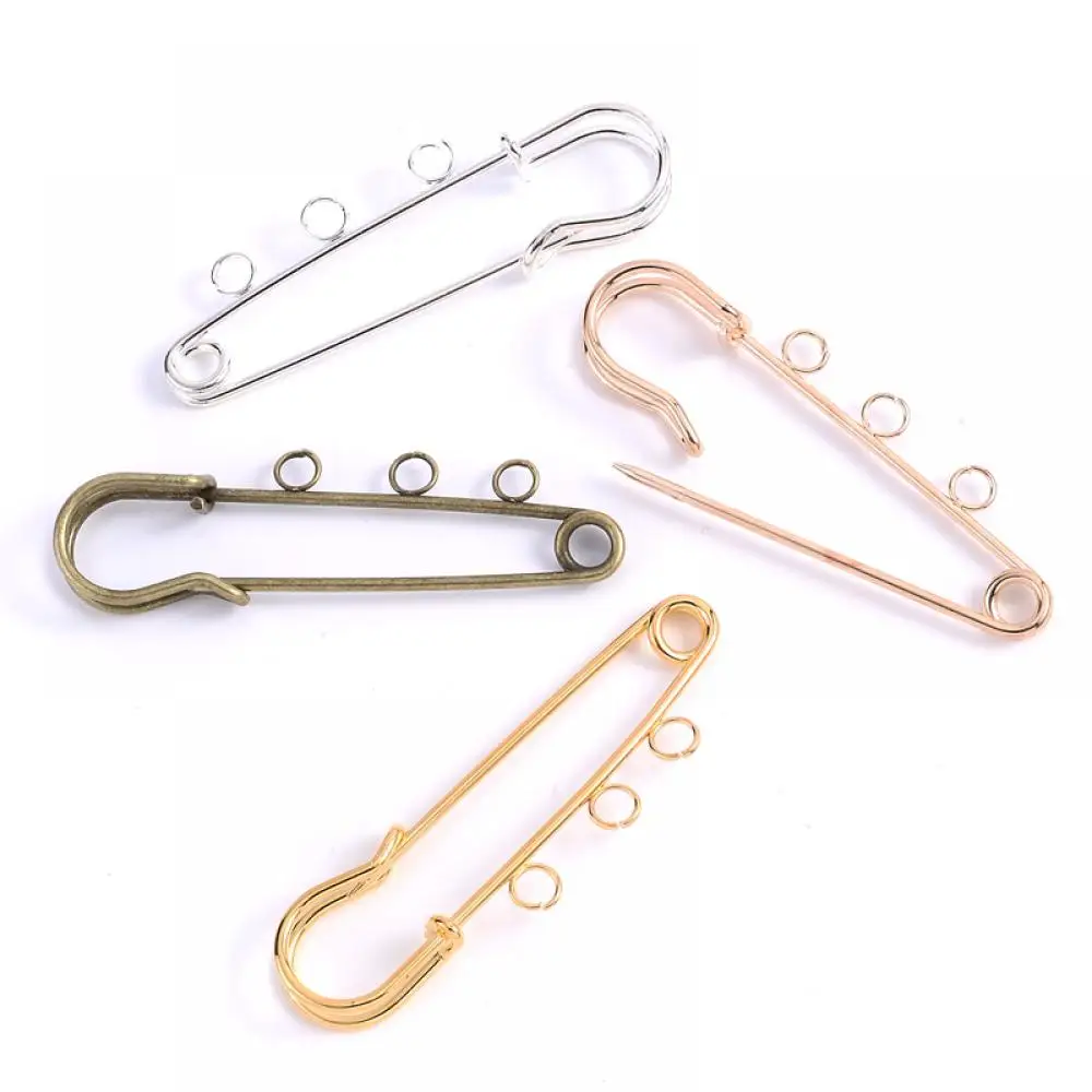 50/55/60mm 5Pcs Safety Pins Brooch 3 Rings Jewelry Pin Blank Base Brooch Pins for Jewelry Making Findings Supplies