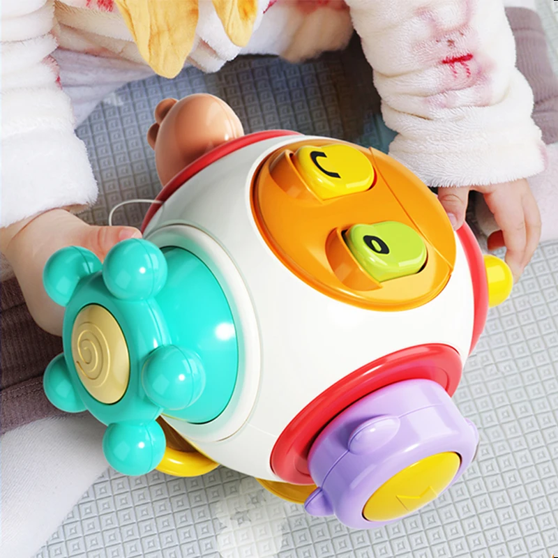 Baby Fidget Toy Montessori Sensory Quiet Busy Cube Spinning Top Activity Motor Skills Development Travel Toy for 8-24 Months