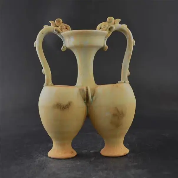 Song Dynasty Huating Kiln Double-Ear Dragon Head Continuous Bottle Jingdezhen Ceramic Classical Decoration