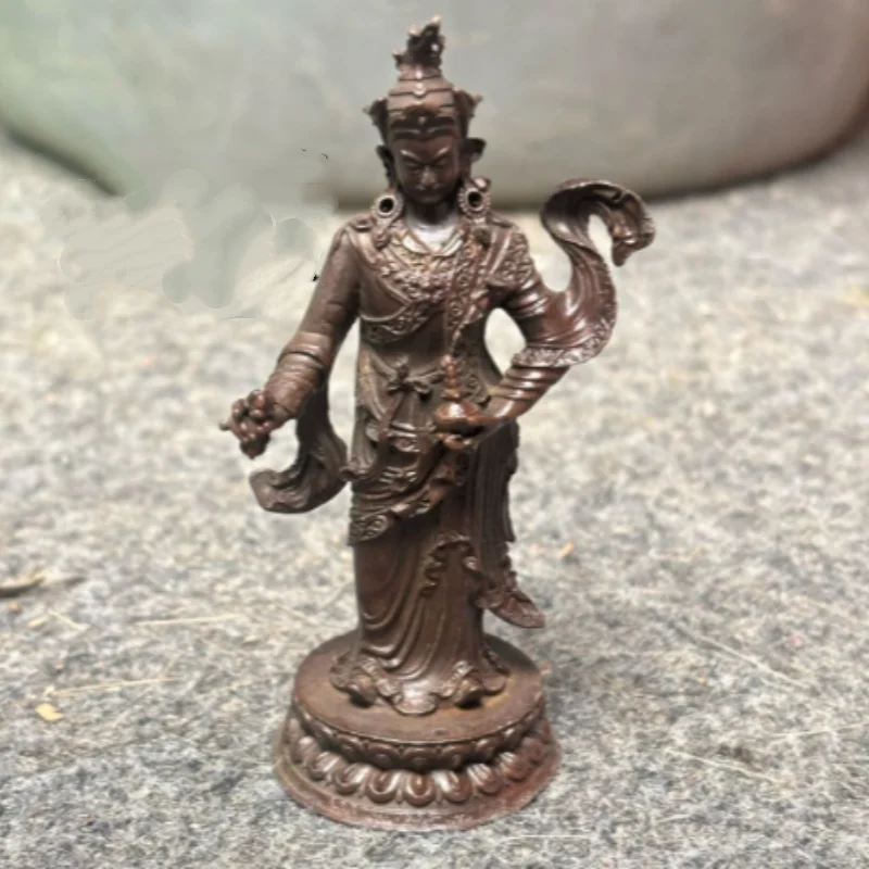 Antique copper carving Ruyi Lotus master tantric Tibetan Buddha statue home Buddhist hall desktop offerings ornaments