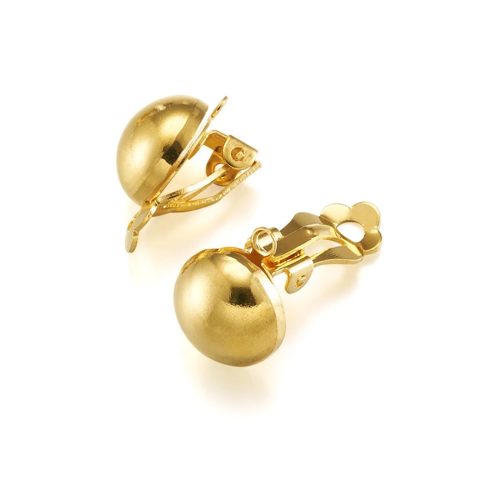 10pcs Golden Brass Clip-on Earring Findings Half Round Ear Clips For DIY Non Piercing Earrings Accessories