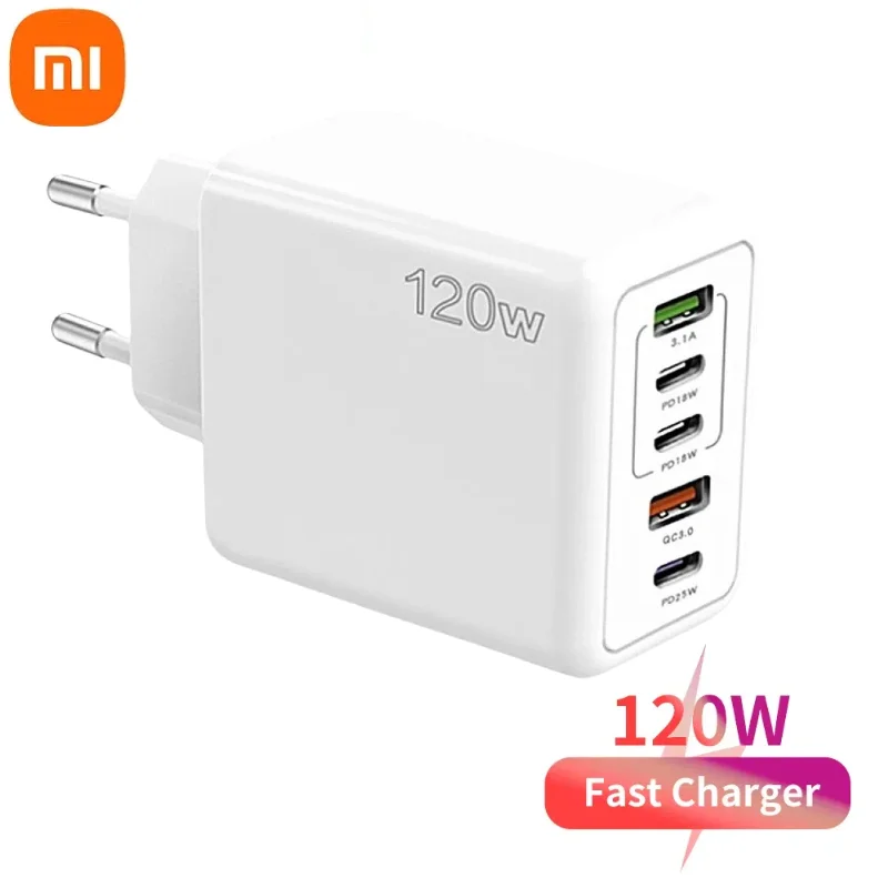 Xiaomi Fast Charger 120W Type-C Quick Charge 3.0 USB Charger Adapter For Samsung IPhone 2PD 5 Ports Fast Charging EU/US Plug