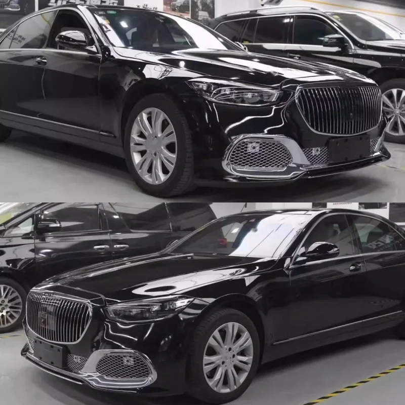 for W223 S-class upgraded unpainted front rear bumper Radiator Grille fog lamp frame tail throat Body kit 4