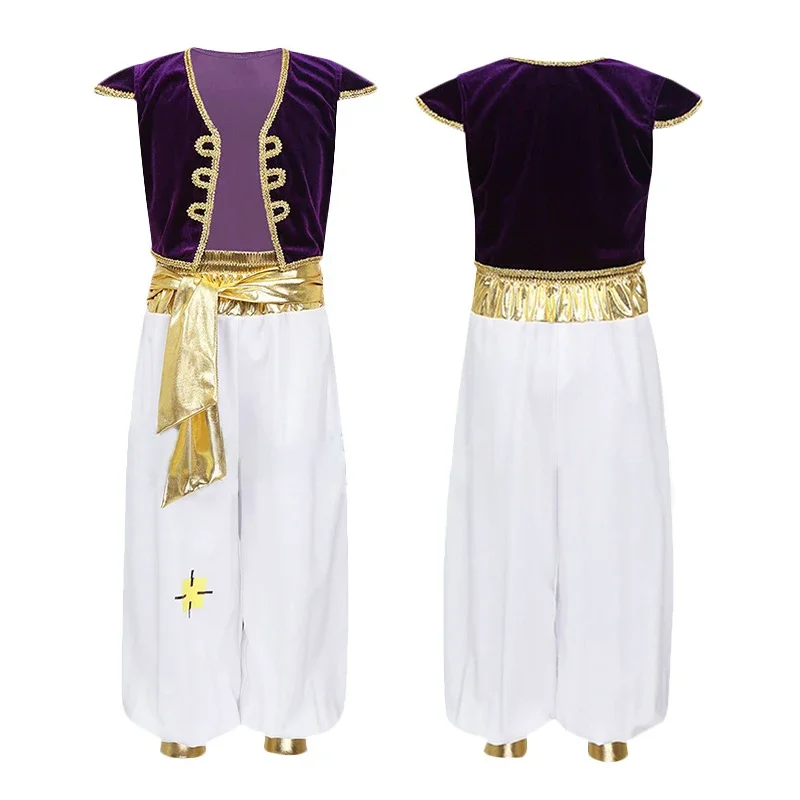 

New Anime Aladdin Prince Cosplay Costume Children Clothing Vest Pants Set Uniform Halloween Performance Clothes Outfit