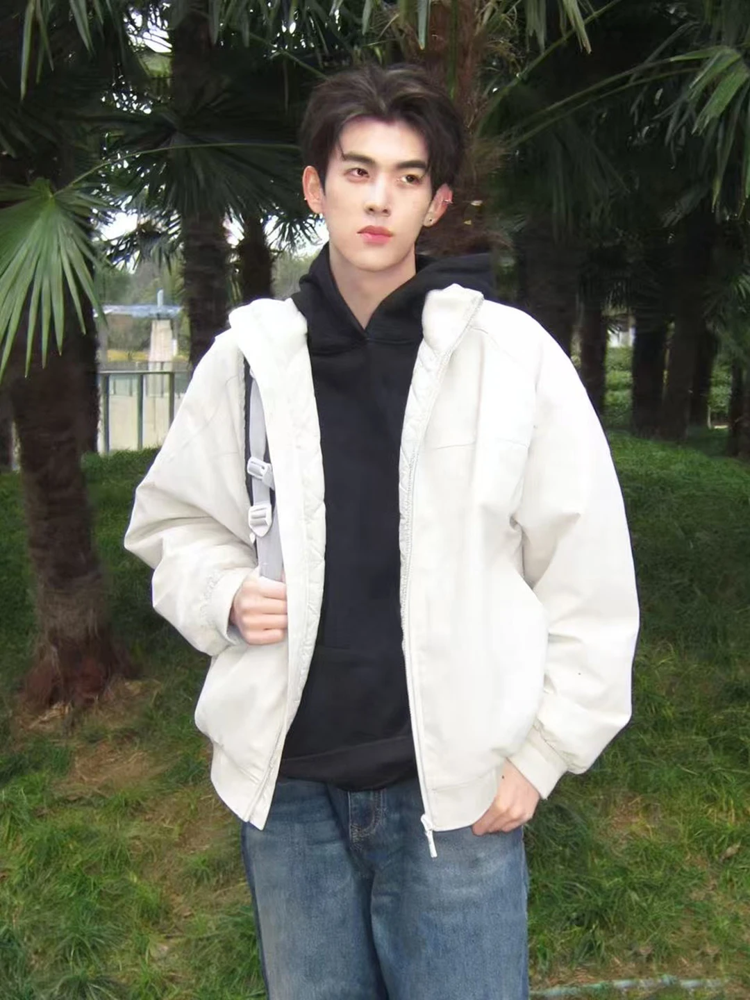 

Men's ort Flight Jaet Boxy ape Stand Collar American High Street Workwear Coat Cleanfit Sli Top ex Long Sve ...