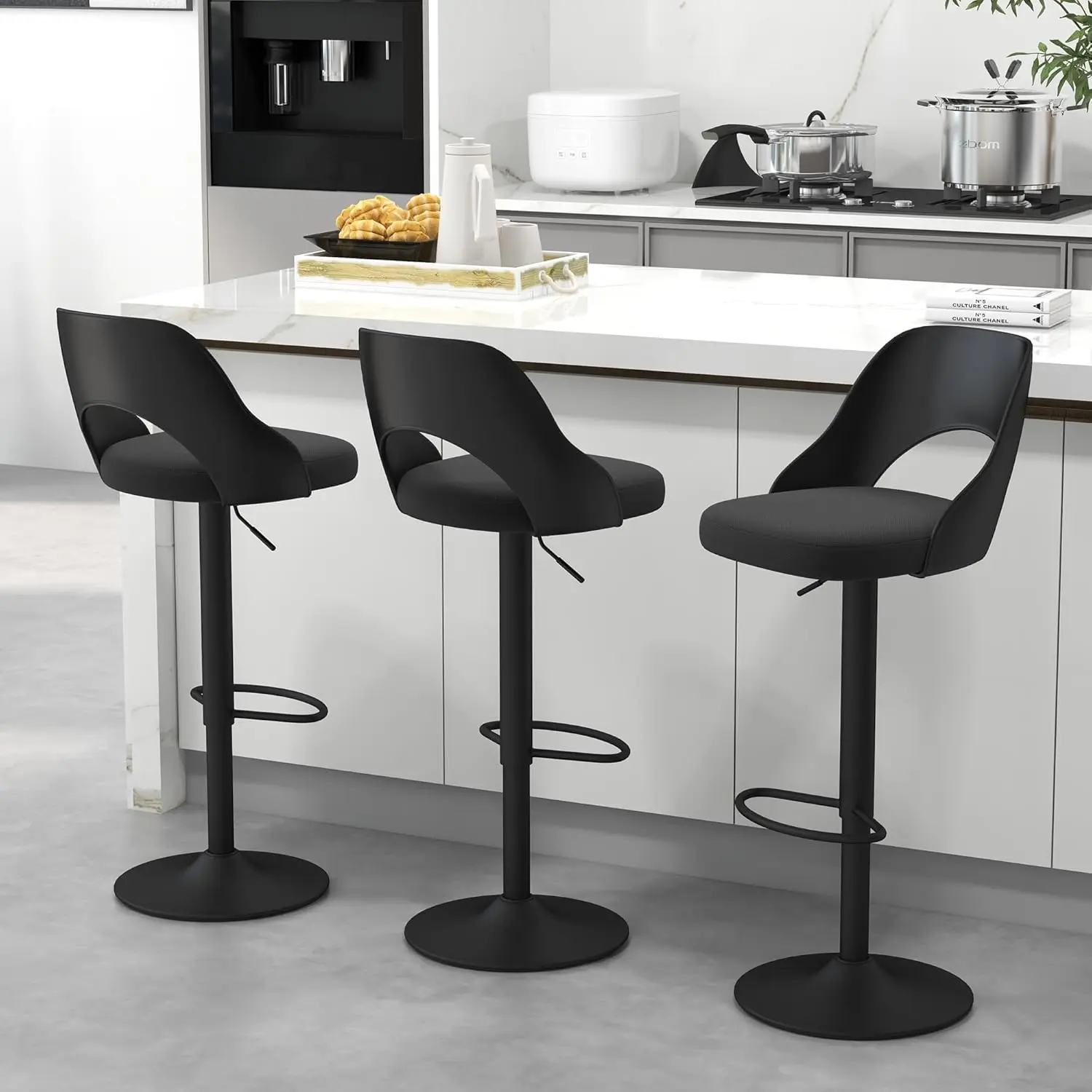 

Bar Stools Set of 3 for Kitchen Counter, Seat Height Adjustable 25''-33'', Modern Upholstered Swivel Island Chairs, Customized