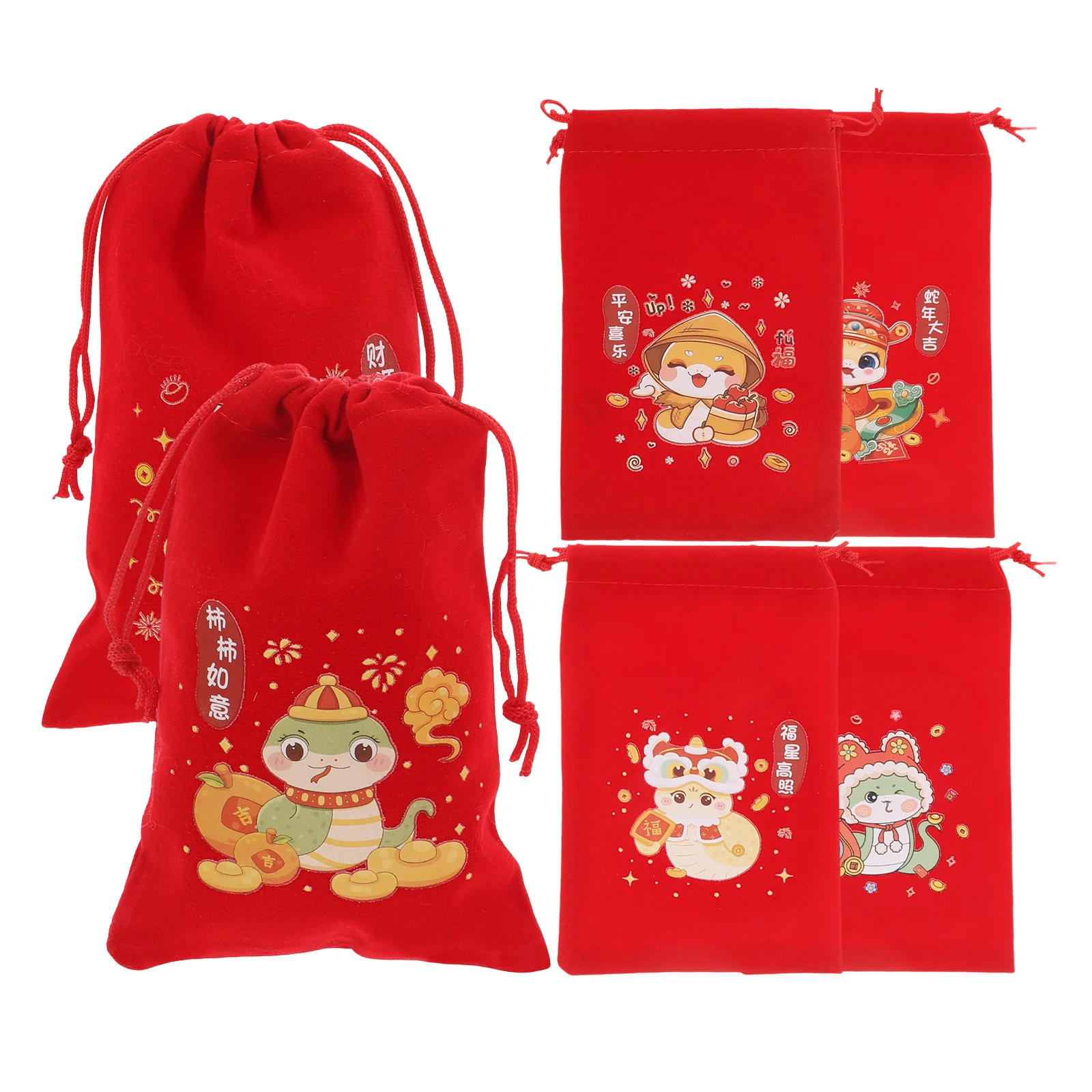 

6 Pcs Chinese Decorative Pouches Festive Candy Bags 2025 Lunar New Year Festival Cultural