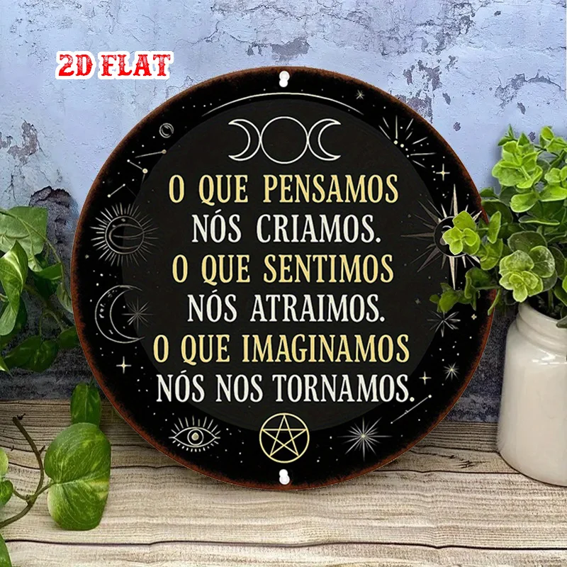 2D Flat, 1pc Spanish/English Bilingual Love Phrases & Astrological Symbols Round Metal Wall Sign Decor,   Home, Cafe, Office