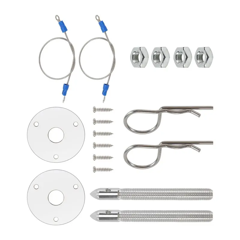 AB96-Universal Mount Bonnet Hood Pin Lock Latch Kit Racing Sport Car Alloy Silver