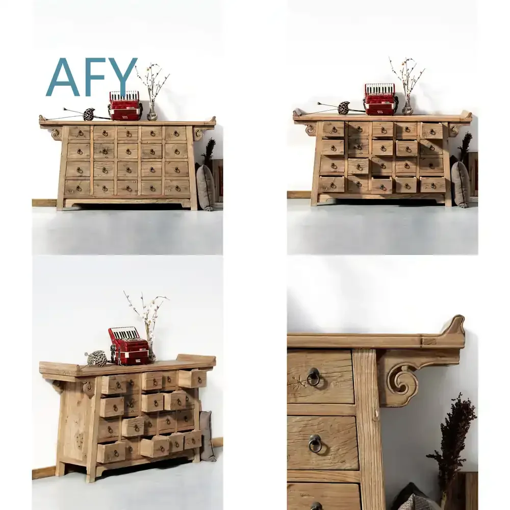 Vintage Wooden 20-Drawer Chest of Drawers for Living Room Hallway Storage Cabinet Rustic Antique Door Panel Design Modern