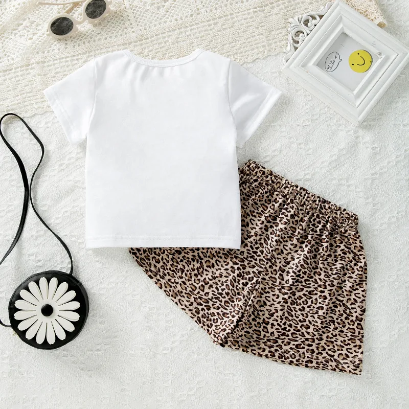

Summer Girls' Outfit Stylish HeartTT-shirt leopard print shorts set for little girls baby casual wear2Set