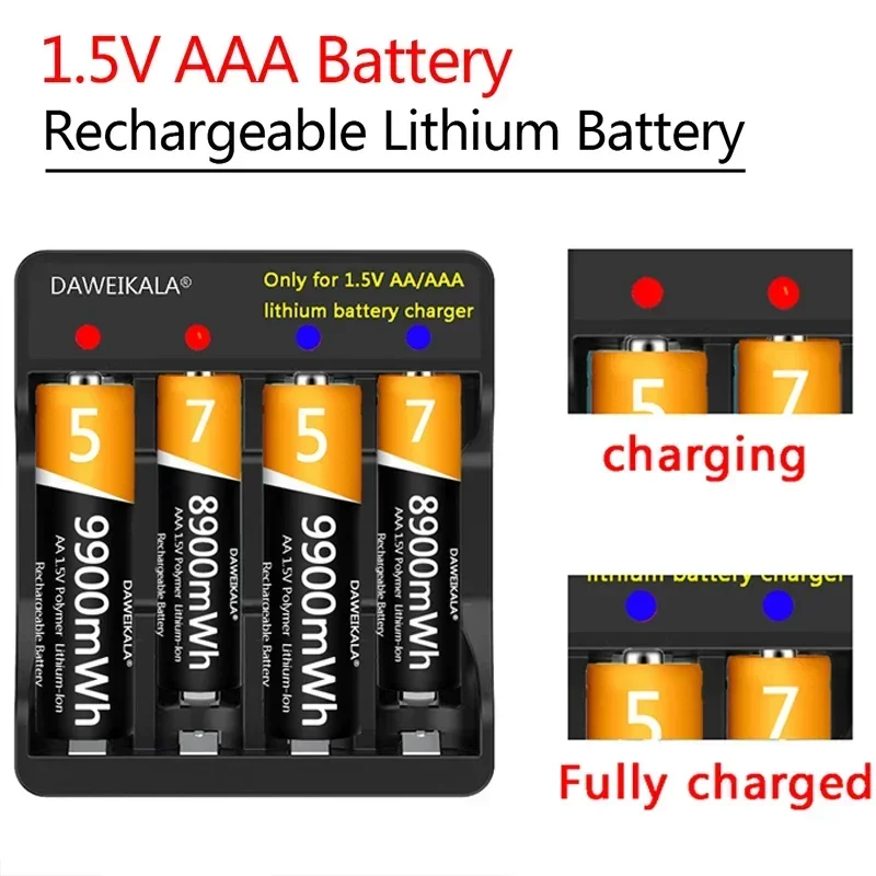 1.5V AAA Rechargeable Lithium Battery 8900mWh High Capacity 2000+ Cycles for Remote Mouse Fan