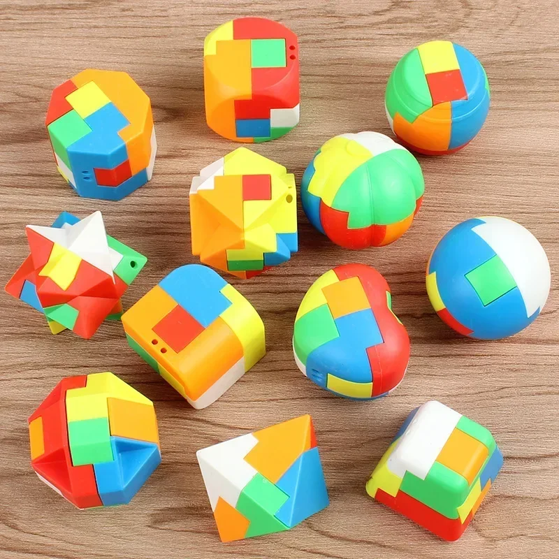 12PCS 3D Puzzle Luban Lock Keychain Brain Game Magic Mini Cube Adult Stress Resistant Intelligence Children's Puzzle Toy