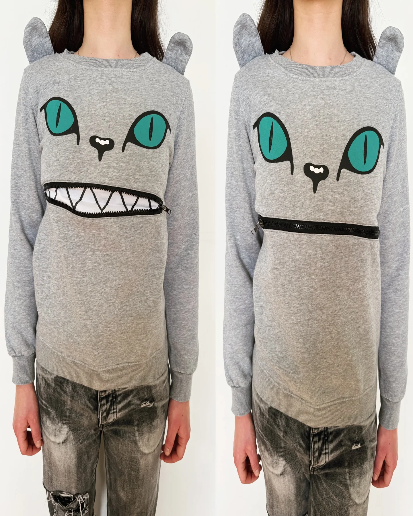 

Y2k Cat Crewneck Zip Mouth with Ears Hoodies Women Harajuku Hoodie Streetwear Pullover Hip Hop Cute Sweatshirt Women Clothing
