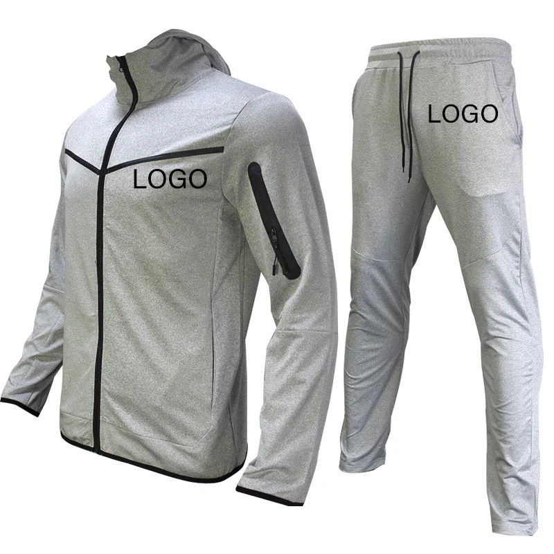 Benutzer definierte Logo Herren lässige Trainings anzüge Patchwork Kapuze Reiß verschluss Jacken Hosen Sets Gym Sportswear zweiteilige Sets Jogging