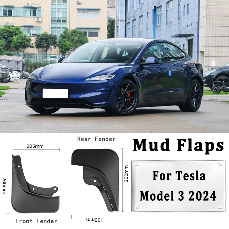 

4pcs Car Mud Flaps Fender Trim for Tesla Model 3 2024 Automotive Tire Mudguards, Waterproof, Mud Splashing Prevent Accessories