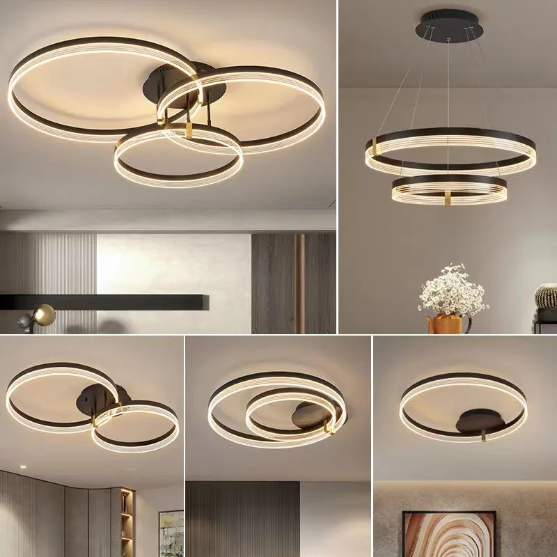 Modern Three Metal Circle Rings Design Home Lamp Support Dimmer Ceiling Lights Modern Simplicity LED Ceiling Lamp Lighting