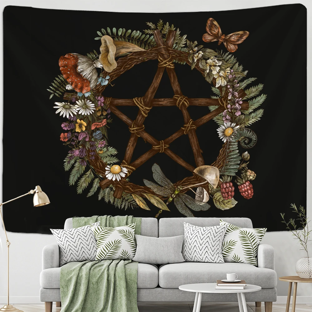 Vintage Psychedelic Mushroom Sun Tapestry Plant Celestial Floral Wall Hanging Hippie Tapiz Dorm Decor