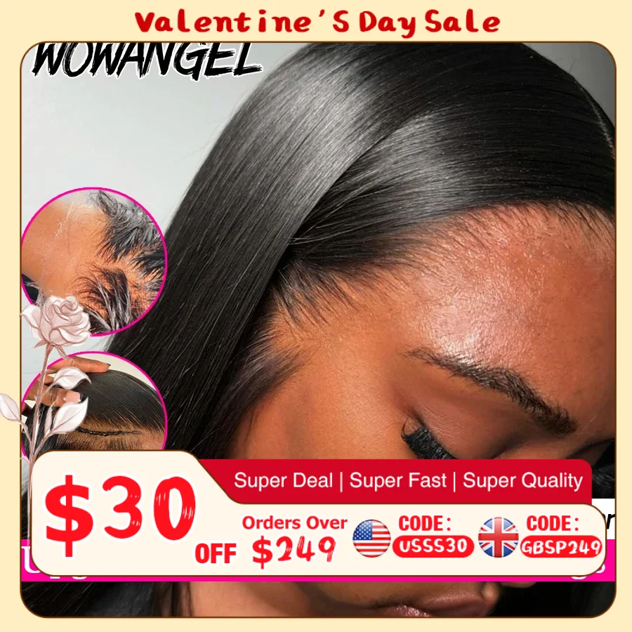 WowAngel 250% Upgraded 13x6 HD Lace Full Frontal Wigs Glueless Straight Human Hair Wigs Pre Plucked Natural Scalp Brazilian Hair