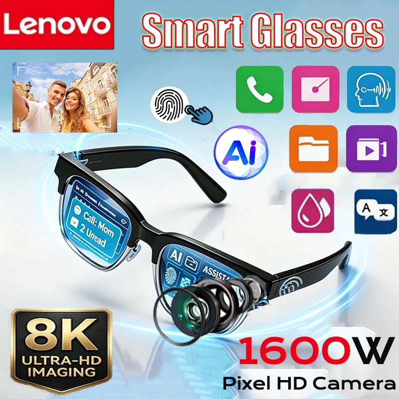 Lenovo Smart 8K Glasses AI Translation Bluetooth Conversation Recording Listening To Music Men Women 1600MP Smart Sunglasses
