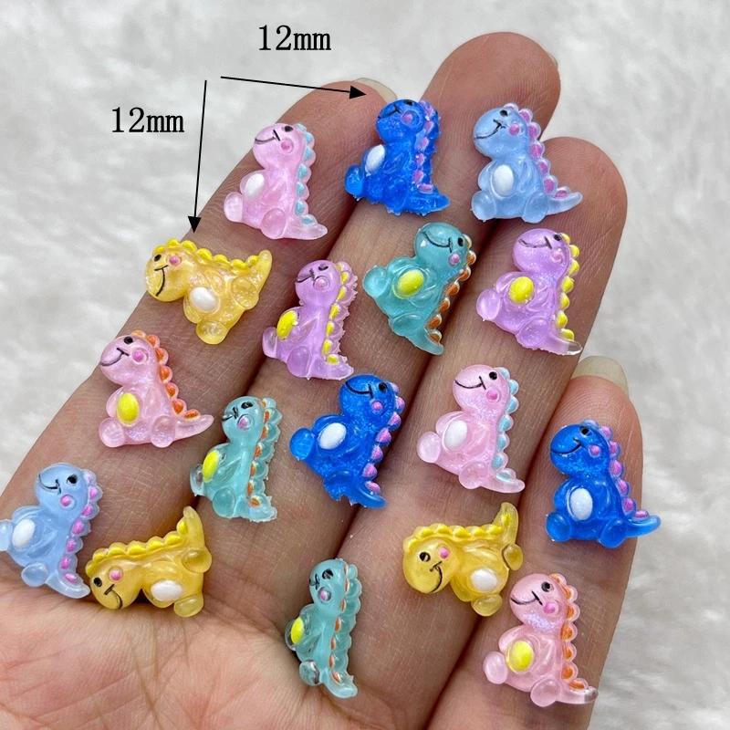50Pcs New Cute 12mm Mini Cartoon Dinosaur Series Resin Flatback Ornament Jewelry Making Manicure Hairwear
