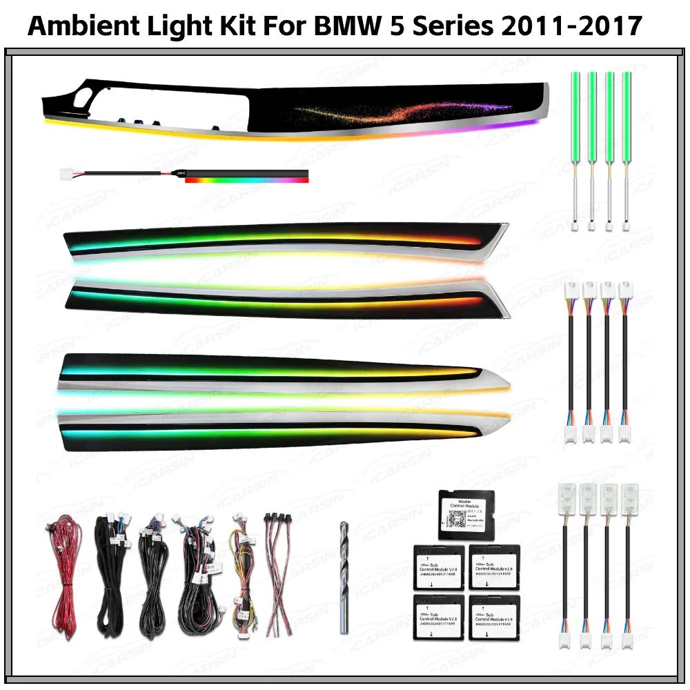 

Динамическая отделка приборной панели Galaxy F10, окружающее освещение для BMW 5 серии 2011-2017, аксессуары для внутреннего светодиодного освещения окружающей среды