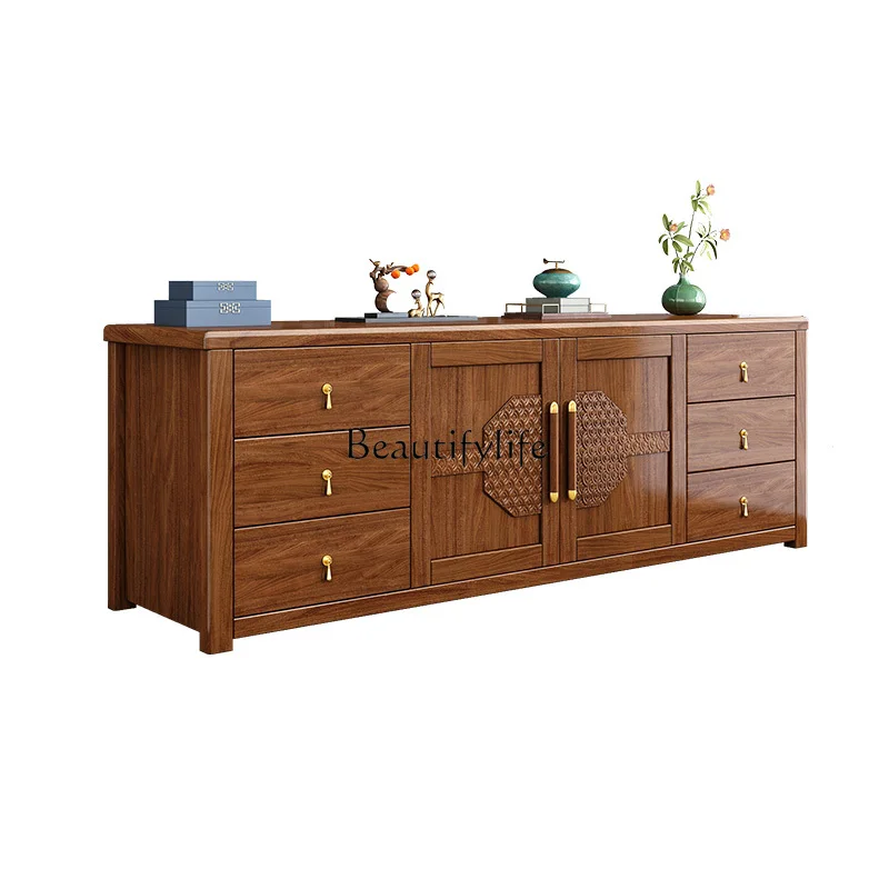 

Chinese solid wood TV cabinet living room simple design furniture light luxury functional locker