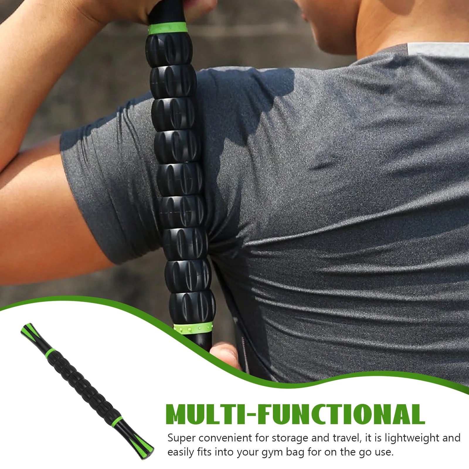 Muscle Roller Stick Zwart Groen Handmatige Massage Kuiten Nek Lichaam Ontspanning