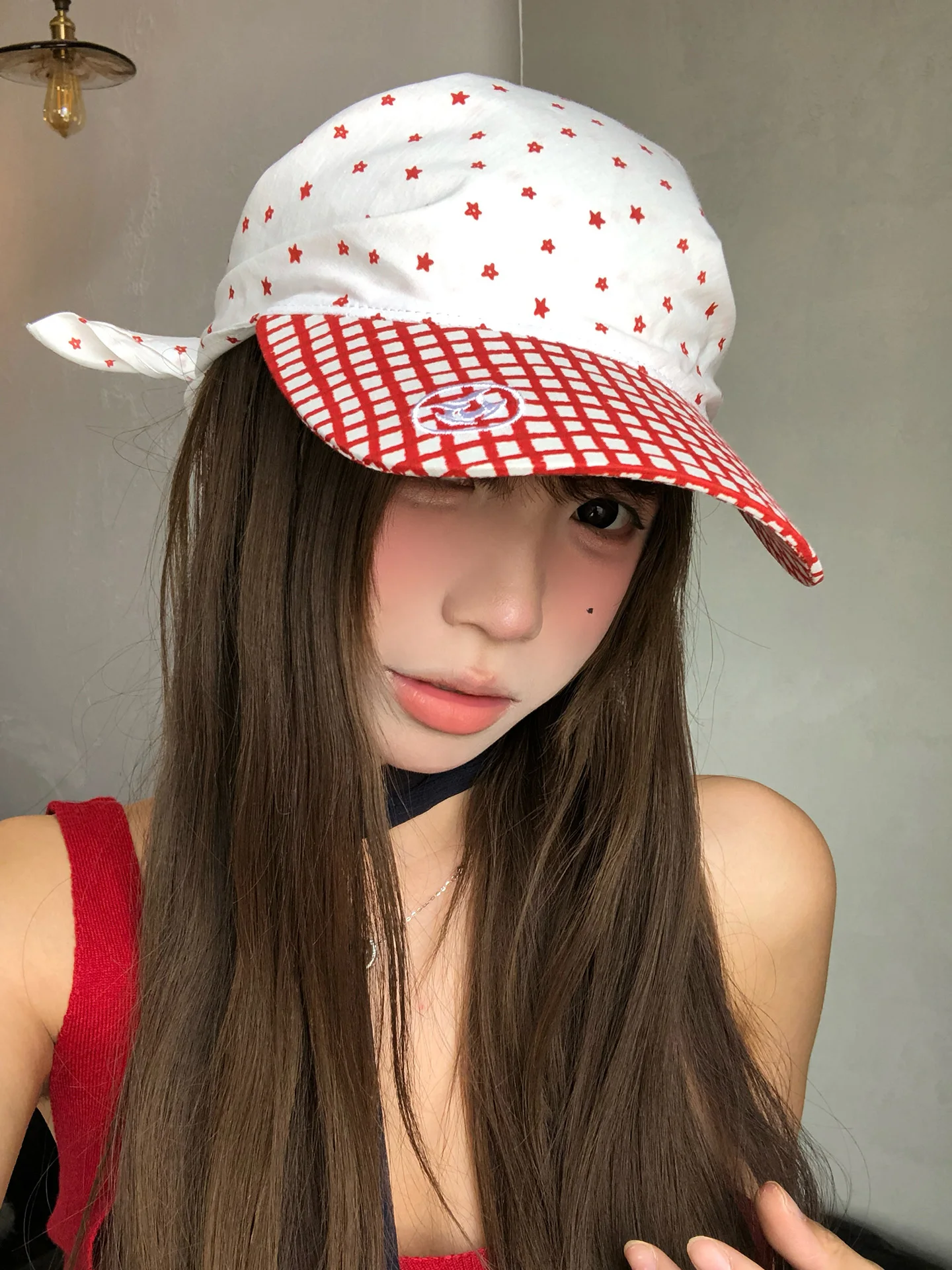 Korean Style Red Star Scarf Hat Women's Spring Summer Thin Design Sensation Sun Protection Small Duckbill Cap Casual Wear