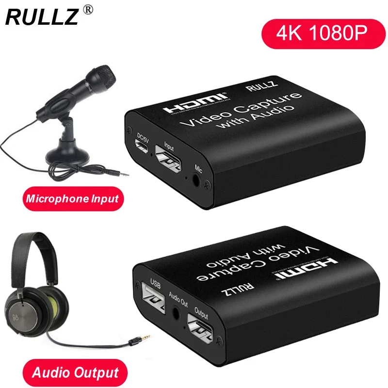 4K TV Loop 1080p HDMI Graphics Capture Card USB 2.0 3.0 Game Live Streaming Recording Box Mic In Audio Out DVD PC Video Recorder