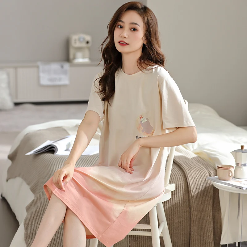 Women's sleeping dress pure cotton short sleeved knee length skirt women's home clothing summer style M L XL XXL XXXL 4XL