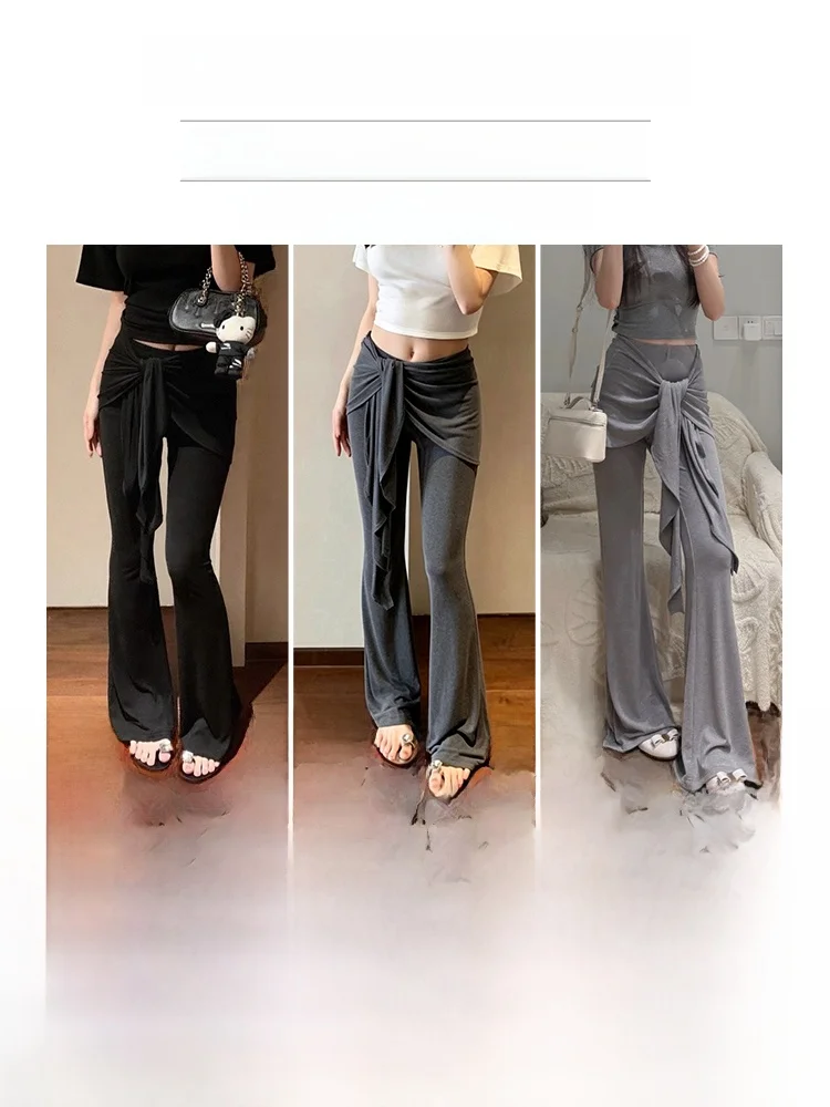 Grey High Waist Bell Bottom Yoga Pants Women's Summer Thin Korean Style Micro Flared Wide Leg Pants Casual Pure Color Asymmetric