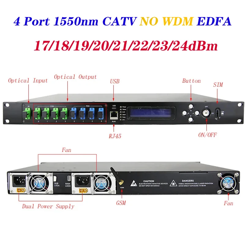 

4 Way EDFA CATV 1550nm 17/18/19/20/21/22/23/24dBm FTTH SC APC UPC CATV Network 4 Ports Optical Fiber WDM Amplifier customized