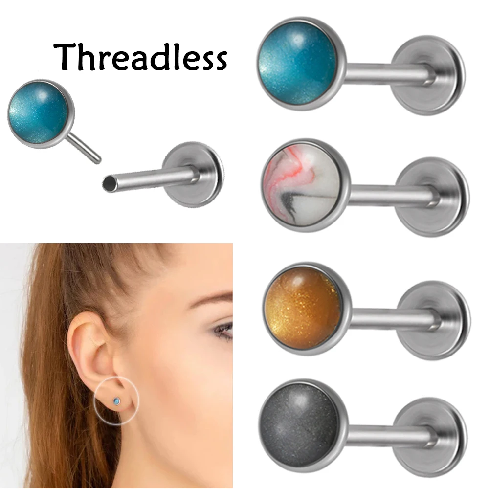 1PC Surgical Steel Threadless Push In Labret Lip Studs Stone Ear Cartilage Tragus Helix Earrings Daith Lobe Piercing Jewelry