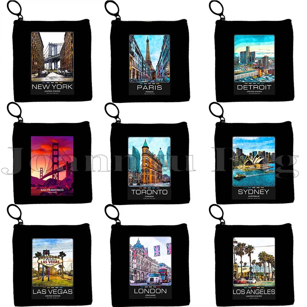 

New York Paris London Seoul Sydney Toronto Las Vegas Miami Los Angeles San Francisco Salt Lake Mexico Coin Purse Key Case Bag