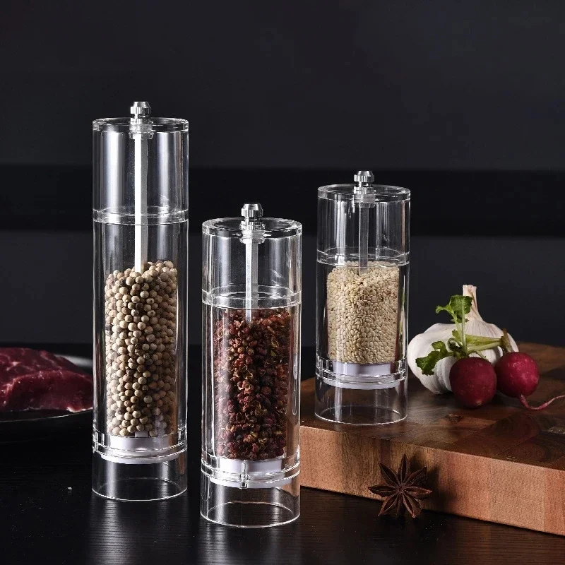 

Salt and Pepper Grinder Set Acrylic Tall Body Manual Spices Mills Sea Salt Peppercorns kitchen Accessories