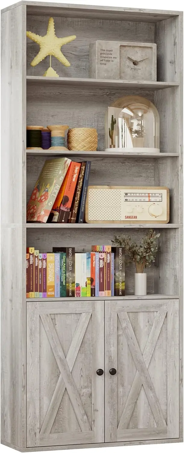 Industrial Bookshelves and Bookcases with Doors Floor Standing 6 Shelf Display Storage Shelves