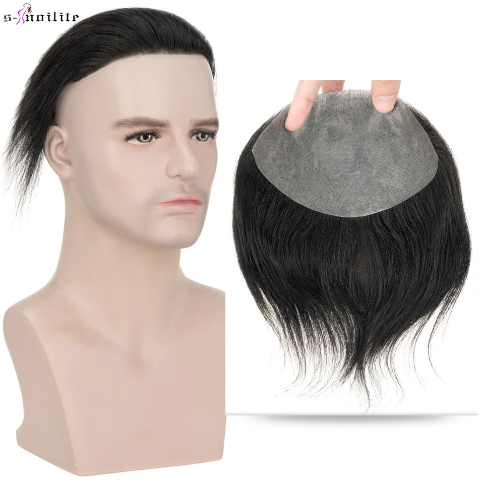 

S-noilite 6-Inch Toupee for Men PU Hairline Front Natural Human Male Hair Replacement System Invisible Extensions Hairpiece