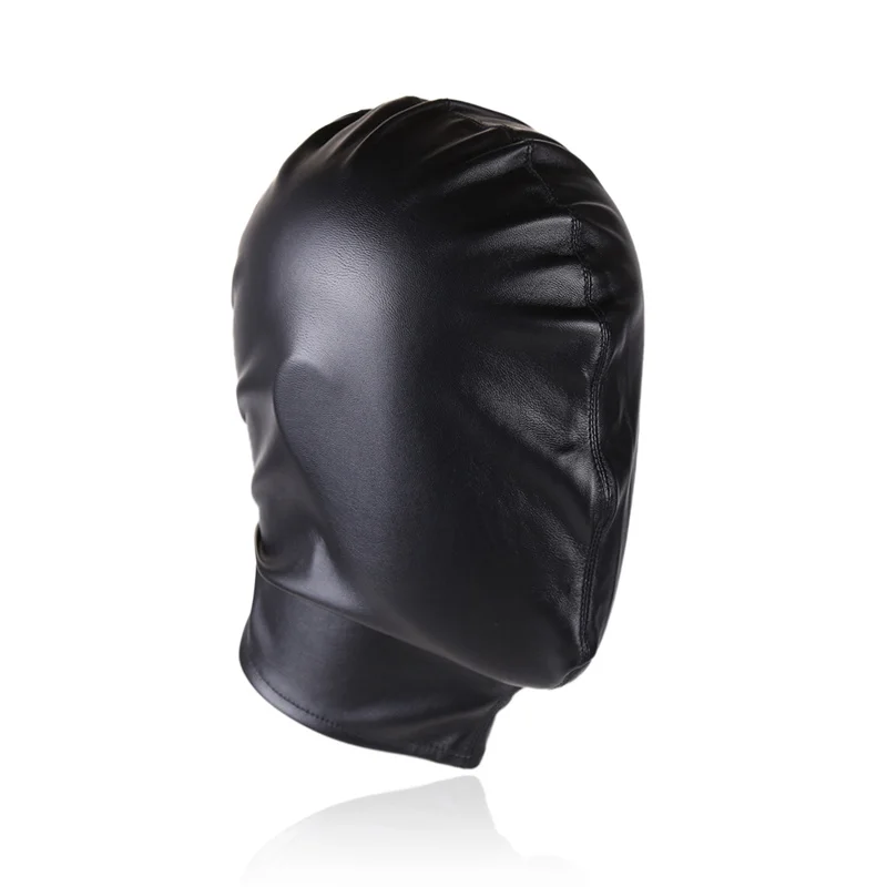 Sexy PU Leather Unisex Cosplay Fetish Face Mask Halloween Drawstring Full Cover Masks Hood for Role Play Exotic Costume Headgear