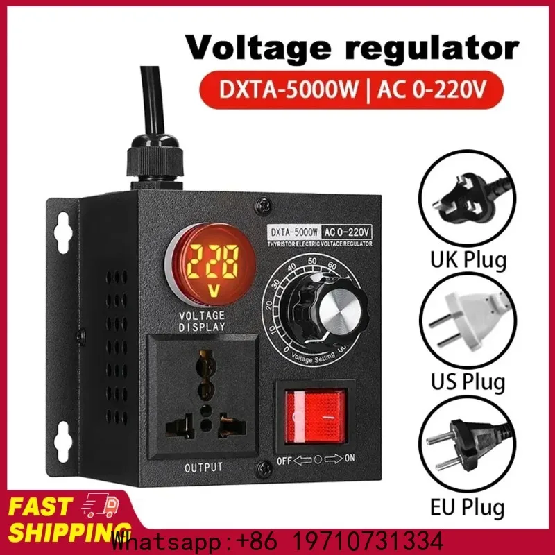 Portable Variable Monophase Voltage Controller Temperature Speed Light Adjuster AC220V 5000W Stepless Voltage Regulator