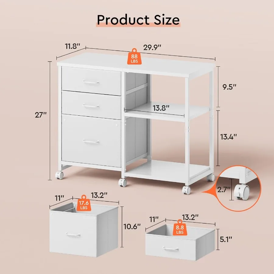 خزانة ملفات ذات أدراج ثلاثية الأدراج مع عجلات وحامل طابعة دوارة يتميز برف تخزين مفتوح للتنظيم الفعال في المكتب المنزلي #3