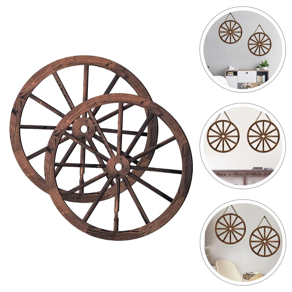 2pcs Wagon Wheel Decor Wooden Wagon Wheel Wall Decor Vintage Ornament Decor for Bar Garage Living Room Crafts Decoration