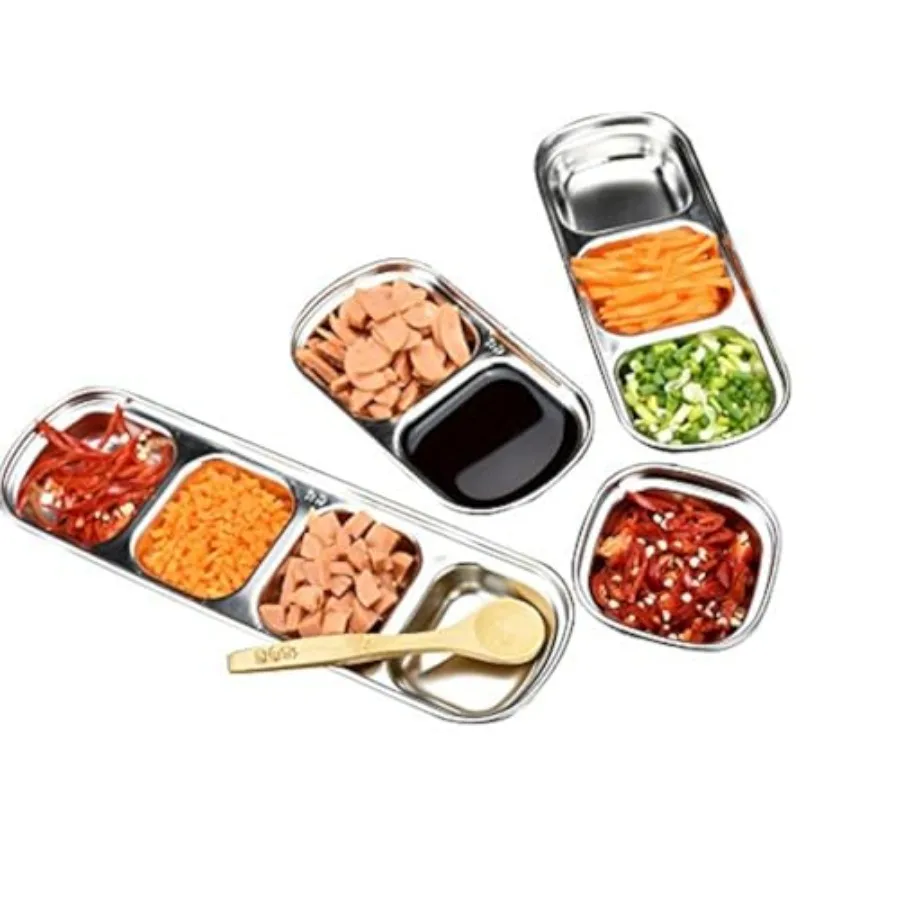 Juego de 3 Platos para Salsas de Acero Inoxidable, para Salsa de Soya, Tomate, Sal, Vinagre, Azúcar, Especias, Condimentos, para Barbacoa Coreana, Cocina Casera