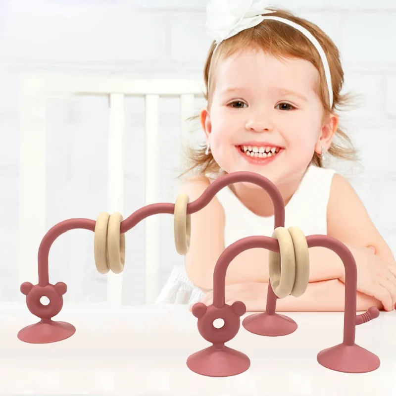 Silicone Baby Teether Teething Toys Chew High Chair Toys with Suction Cup Children Montessori Sensory Toy for Babies 6-12 Month