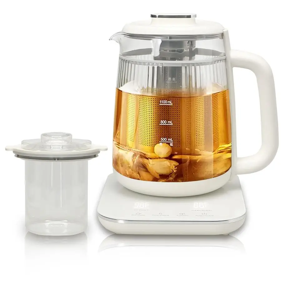 

Pot, 1.5L DoubleLayer Glass Electric Kettle with Stew Pot, 9in1 MultiFunction Tea Maker for Soup, Porridge, Herbal Tea, Stainles